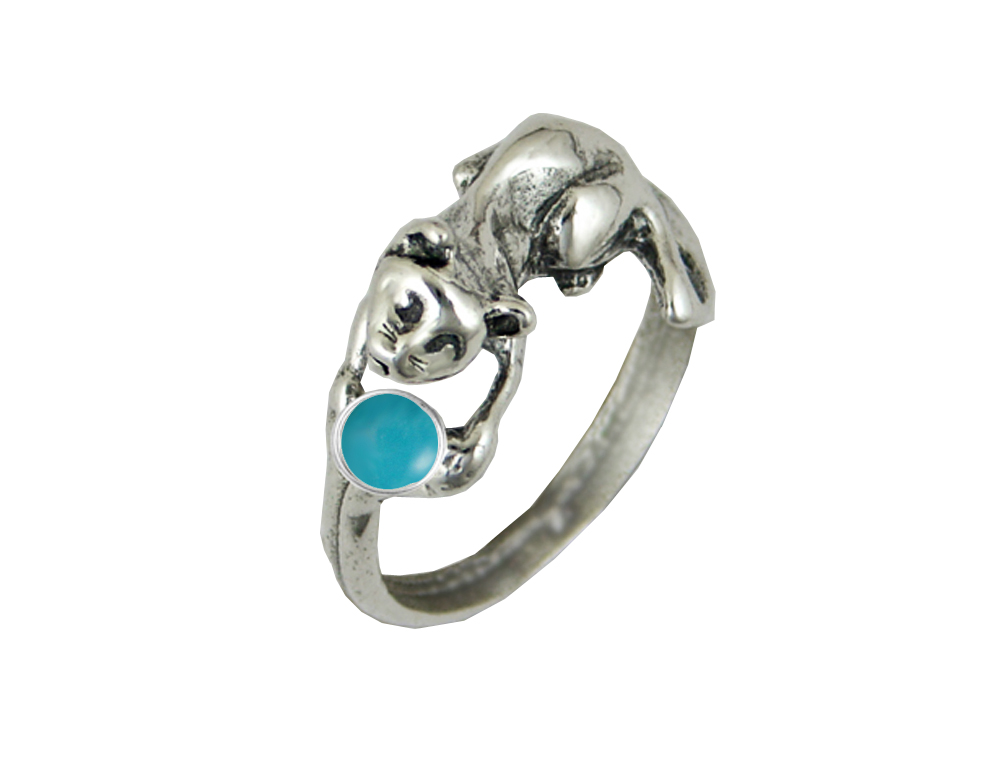 Sterling Silver Kitty Cat Ring With Turquoise Size 5